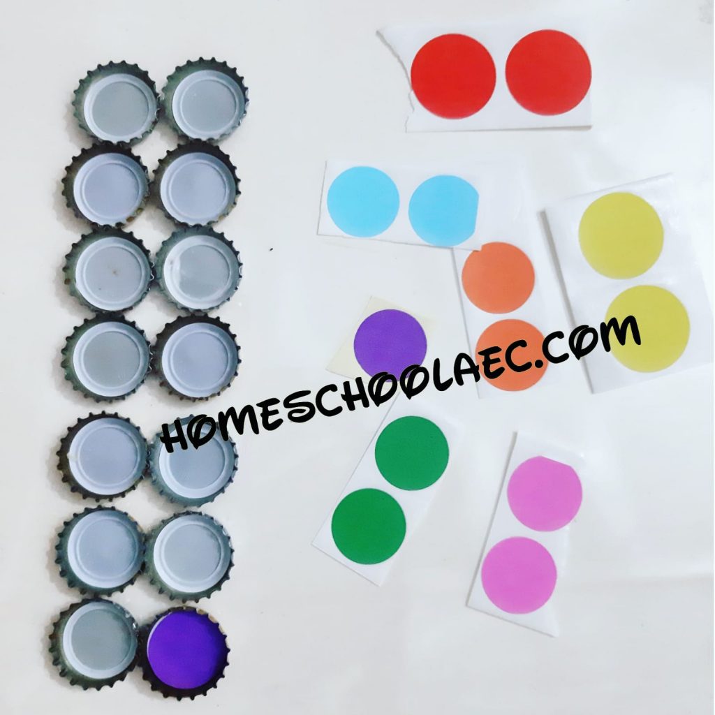 bottle tops color matching activity